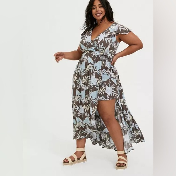 torrid Dresses & Skirts - torrid Brown & Light Blue Floral Wrap Maxi Dress